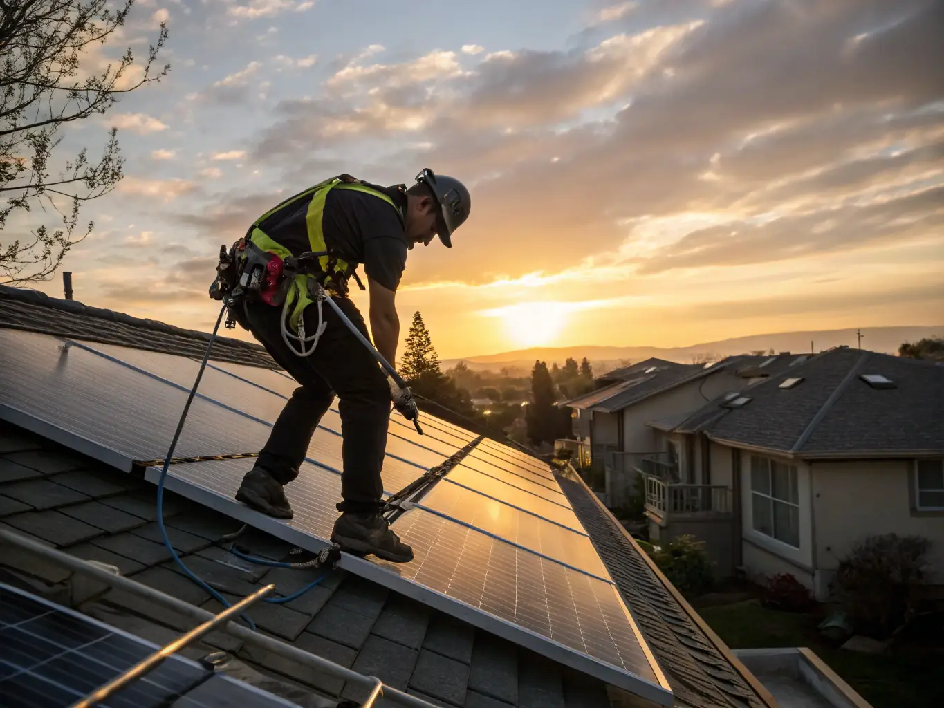 An image of technicians inspecting solar panels on a commercial rooftop with diagnostic tools, ensuring optimal performance and identifying potential issues.